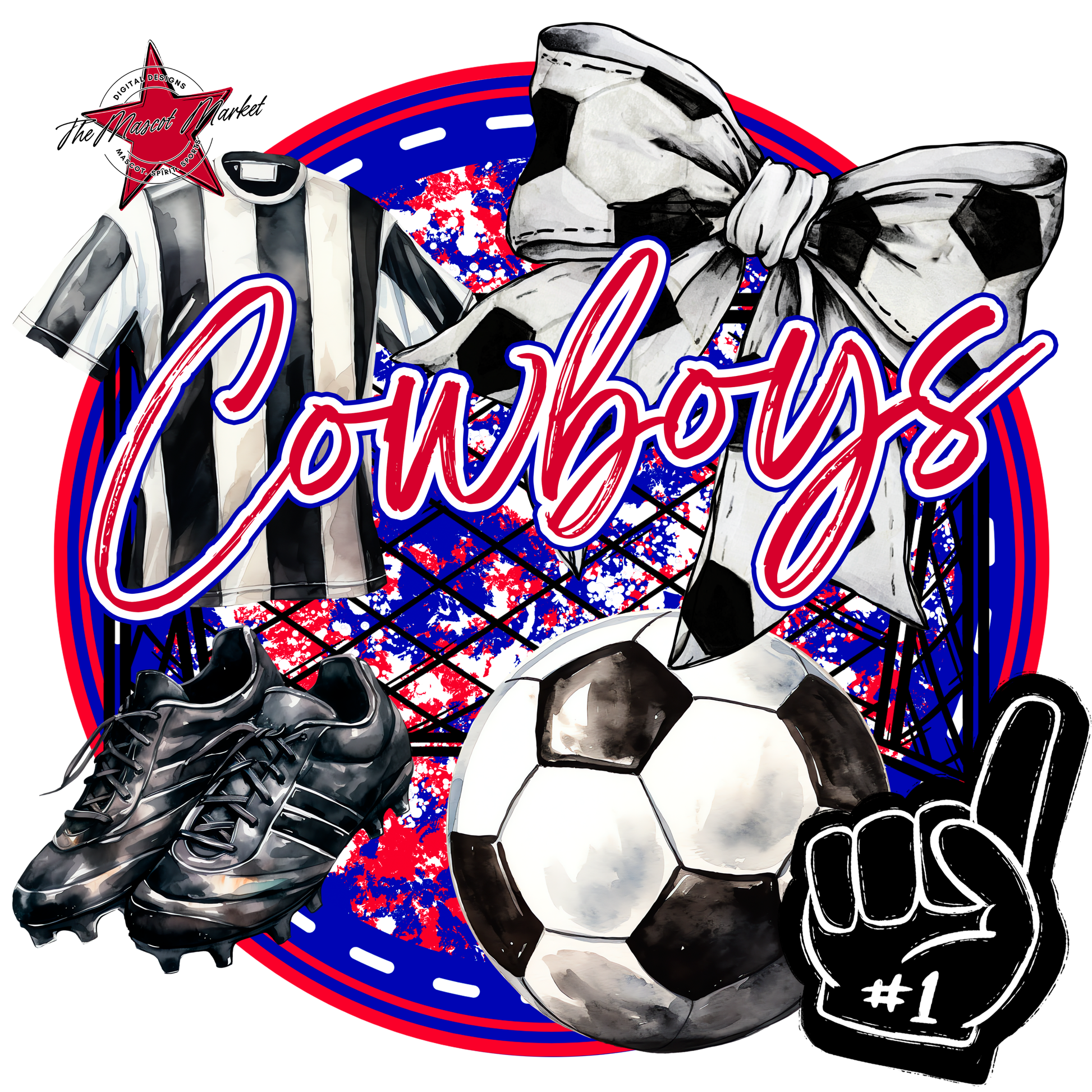 Cowboys Circle Soccer Design-Blue-Red