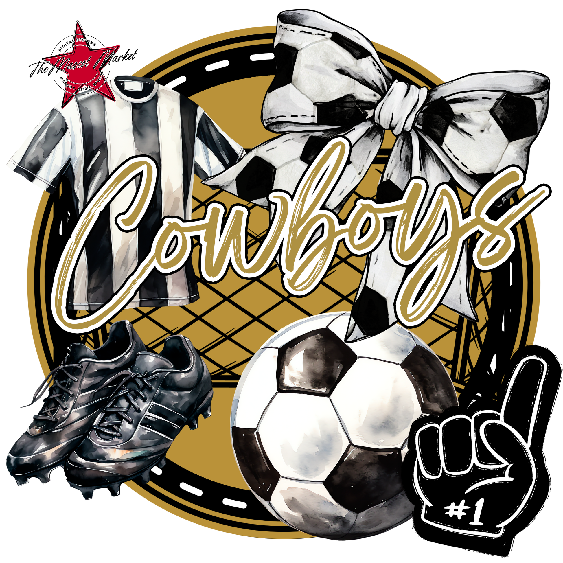 Cowboys Circle Soccer Design-Gold