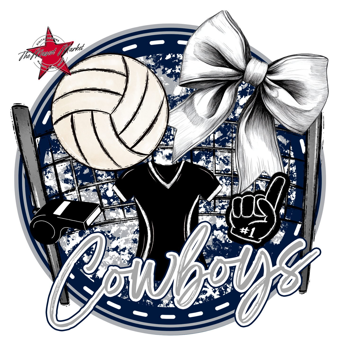 Cowboys Circle Volleyball Design-Navy-Grey