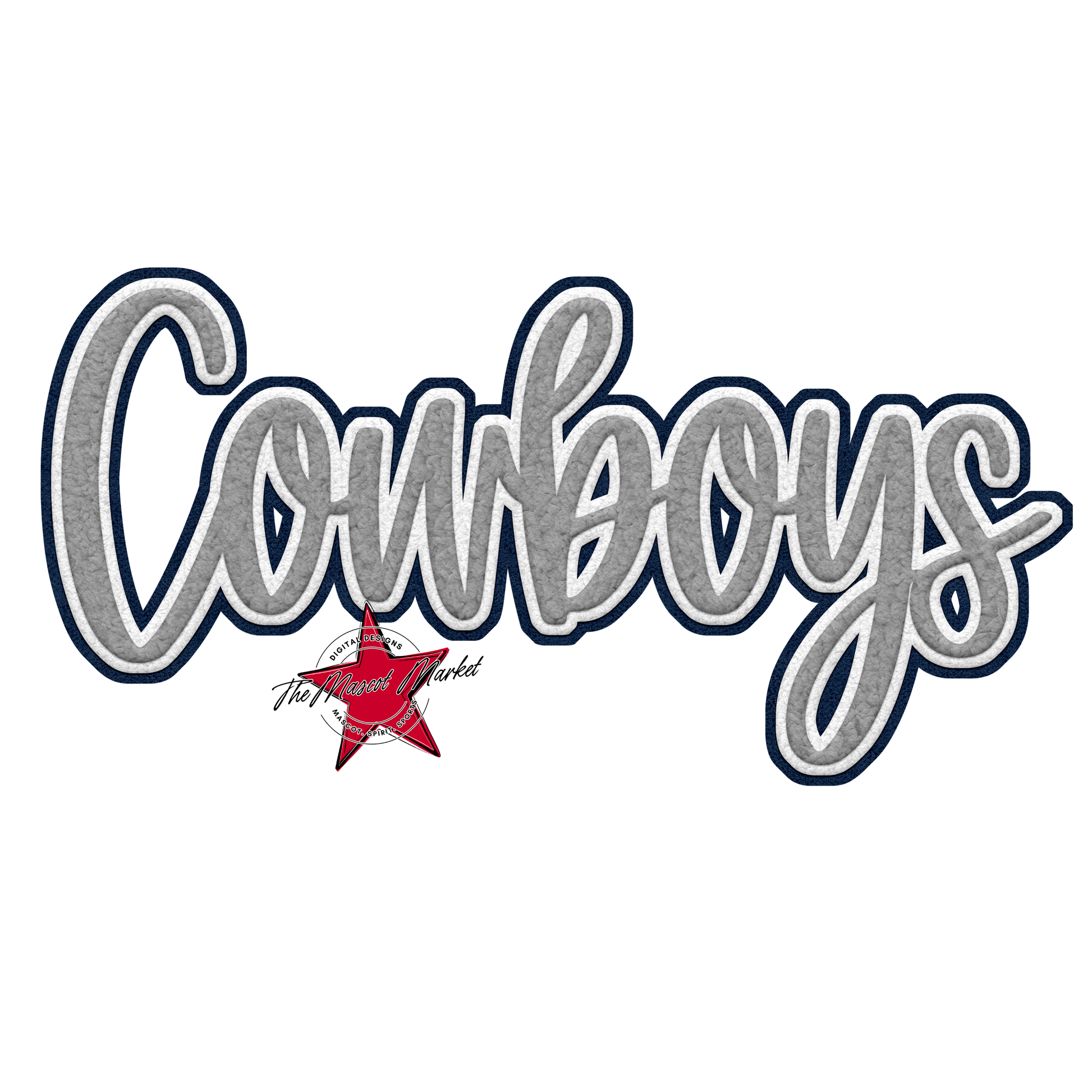 Cowboys Faux Chenille Patch-Navy-Grey