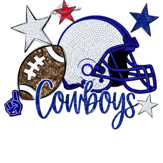 Cowboys Football Embroidered Sequins Design-Blue