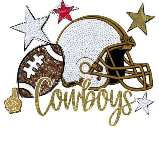 Cowboys Football Embroidered Sequins Design-Gold