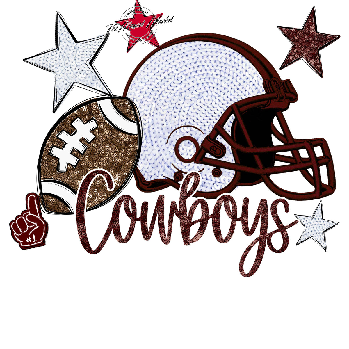 Cowboys Football Embroidered Sequins Design-Maroon
