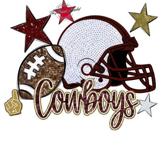 Cowboys Football Embroidered Sequins Design-Maroon & Gold