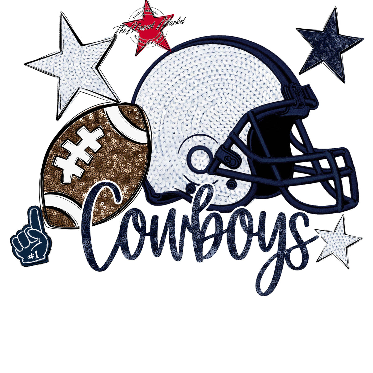 Cowboys Football Embroidered Sequins Design-Navy