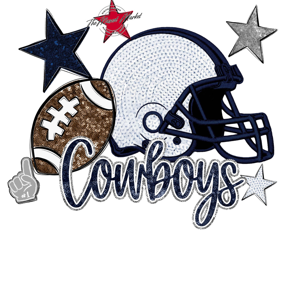 Cowboys Football Embroidered Sequins Design-Navy & Grey