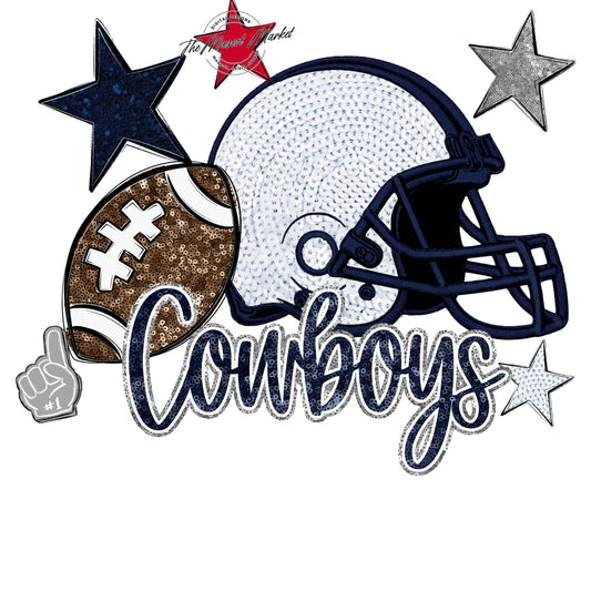 Cowboys Football Embroidered Sequins Design-Navy & Grey