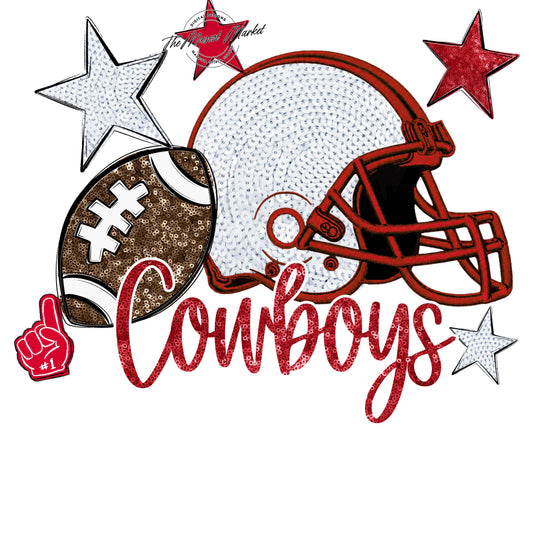 Cowboys Football Embroidered Sequins Design-Red