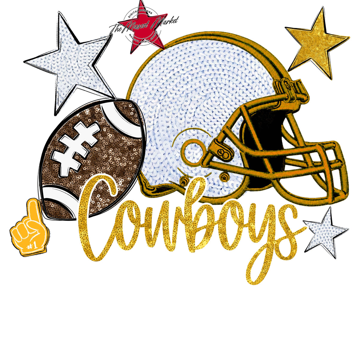 Cowboys Football Embroidered Sequins Design-Yellow