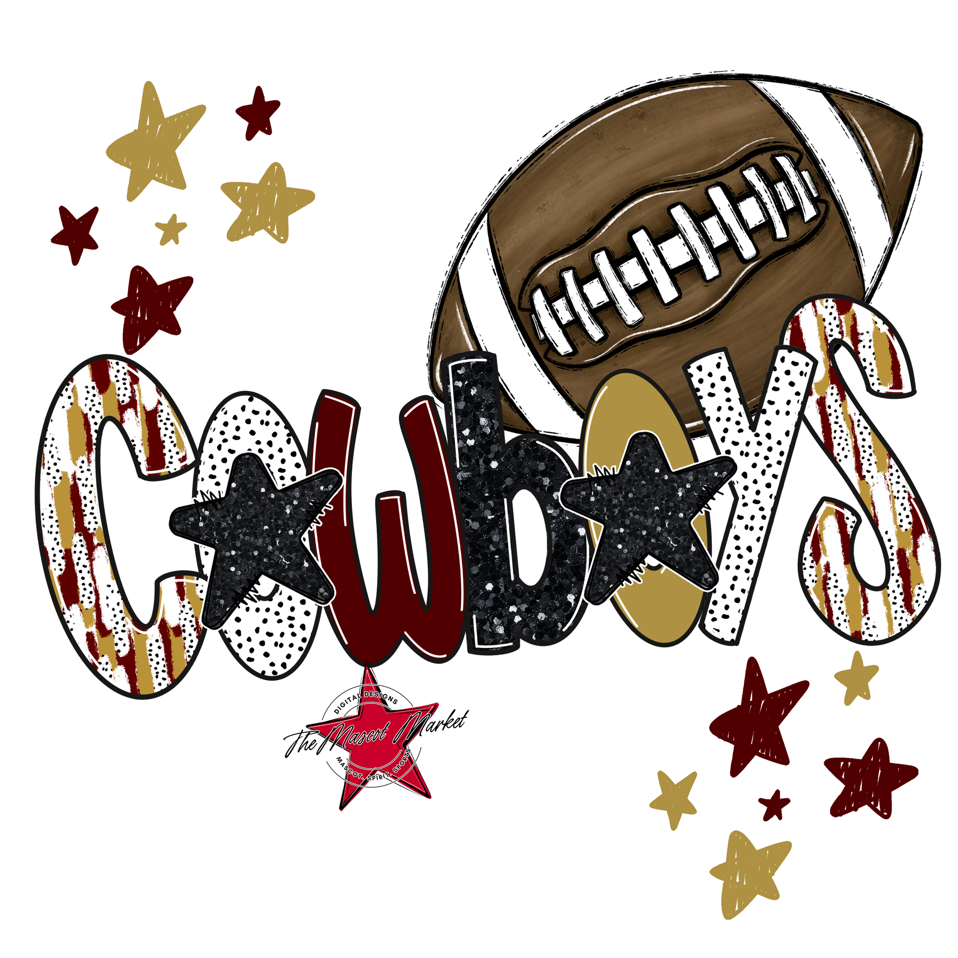 Cowboys Football Scrape-Maroon-Gold