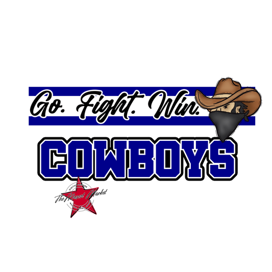 Cowboys Go Fight Win Mascot Lines-Blue