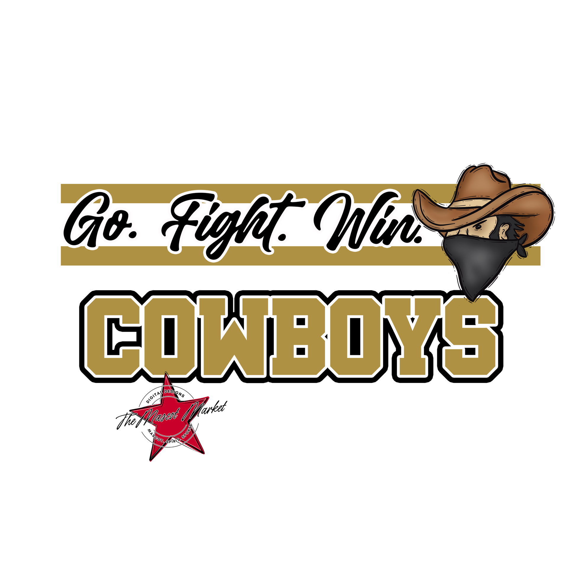 Cowboys Go Fight Win Mascot Lines-Gold