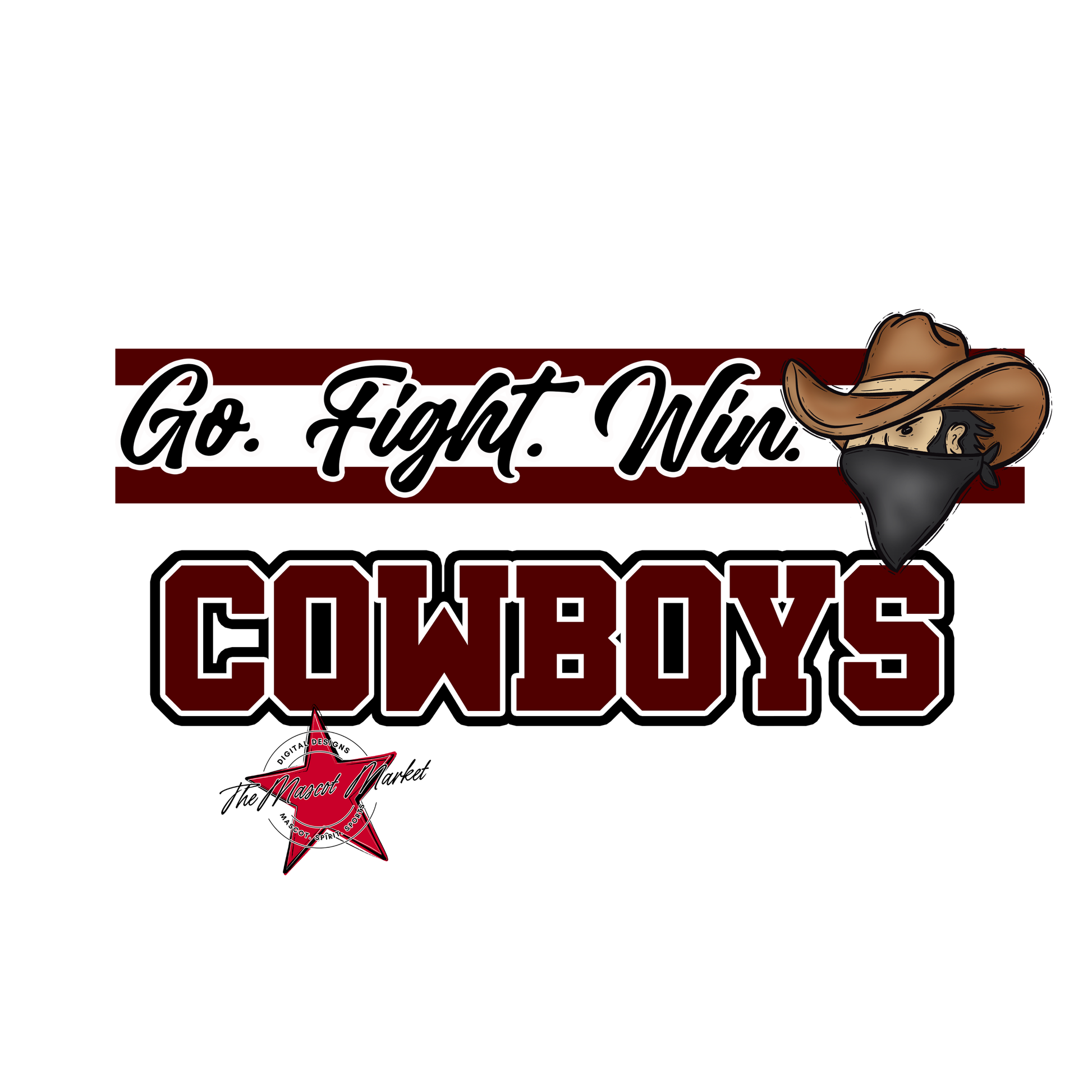 Cowboys Go Fight Win Mascot Lines-Maroon