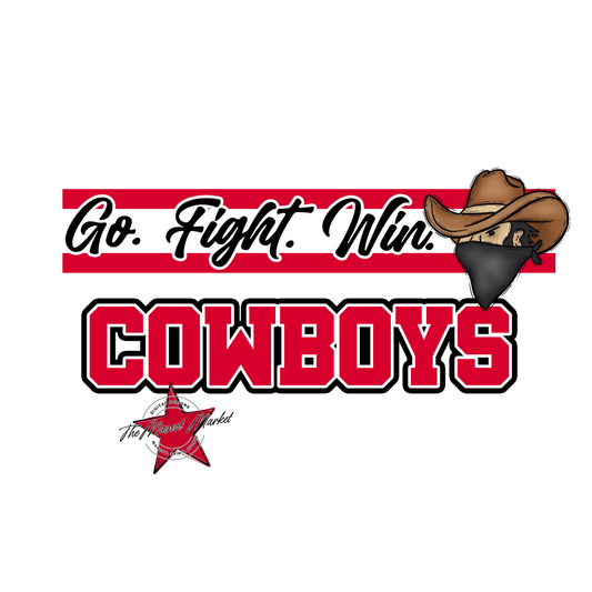 Cowboys Go Fight Win Mascot Lines-Red