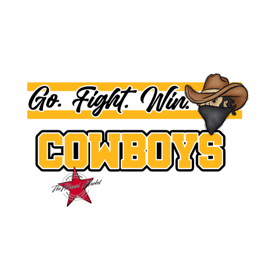 Cowboys Go Fight Win Mascot Lines-Yellow