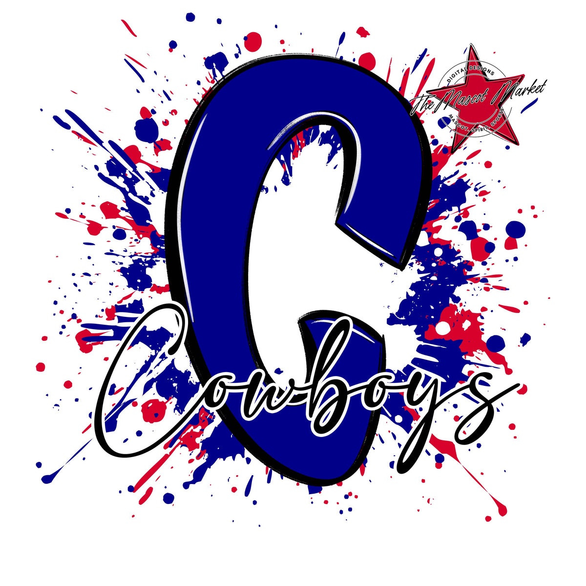 Cowboys Mascot Splatter-Blue & Red