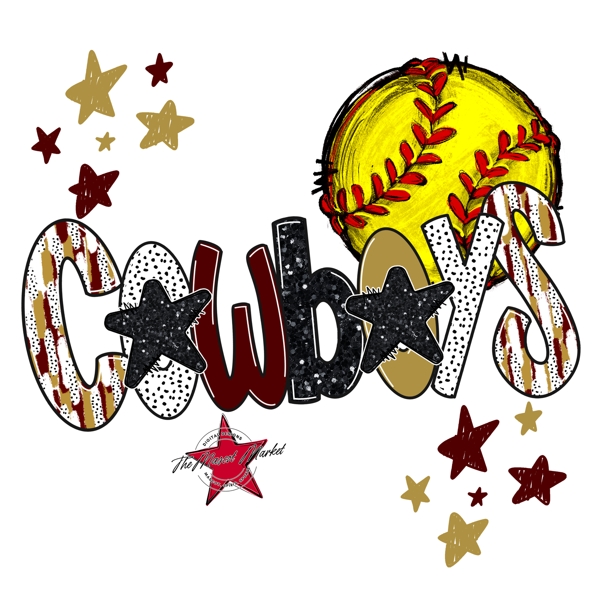 Cowboys Softball Scrape-Maroon-Gold