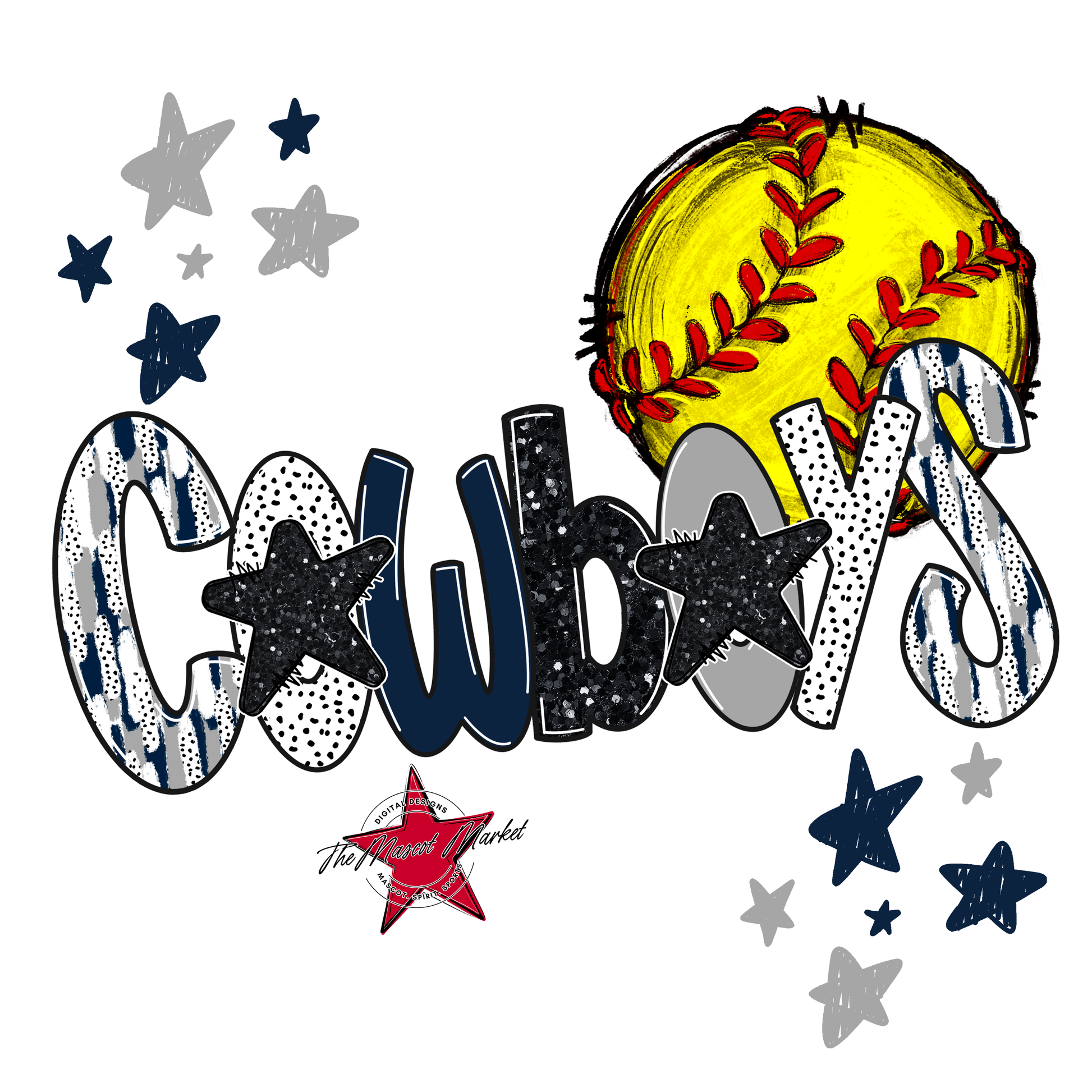 Cowboys Softball Scrape-Navy-Grey