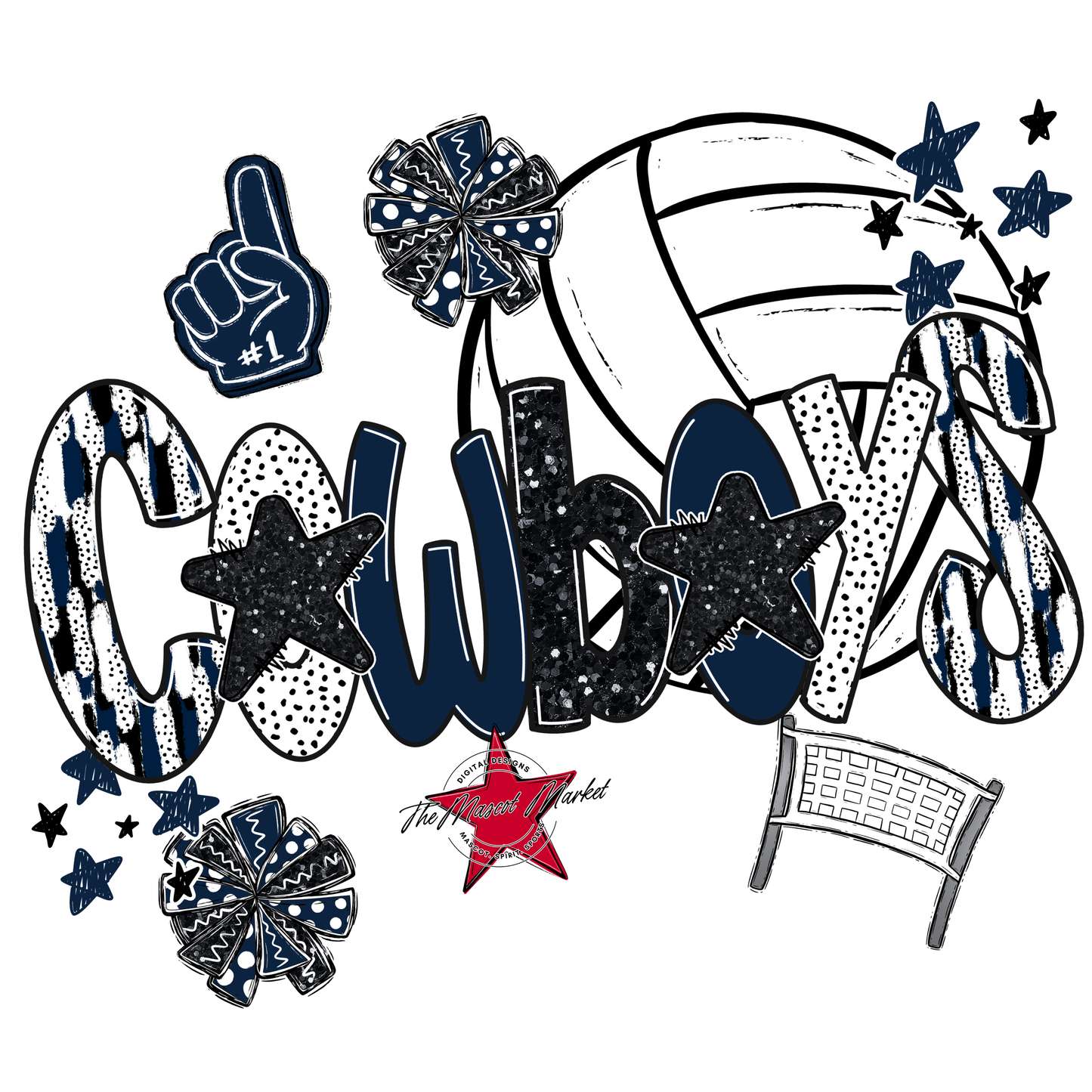 Cowboys Volleyball Scrape-Navy