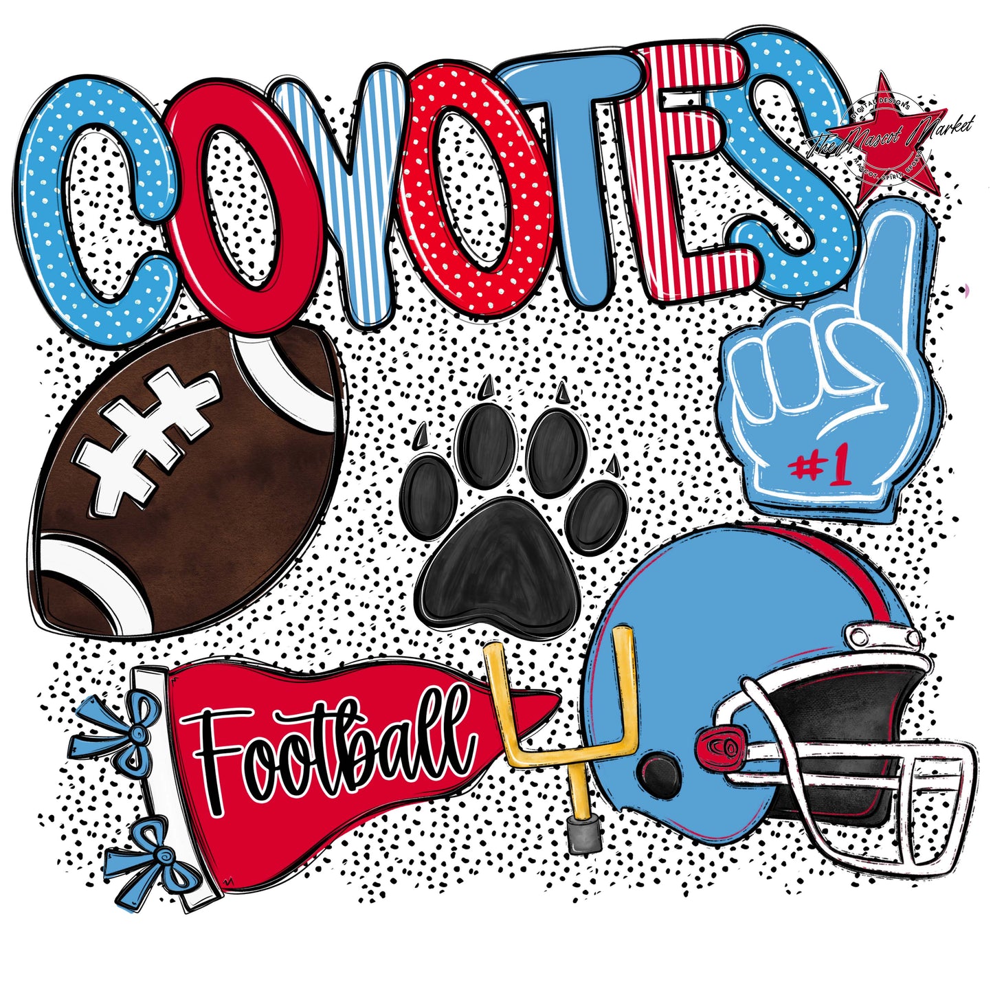 Coyotes Football Spirit-Carolina Blue & Red