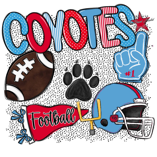 Coyotes Football Spirit-Carolina Blue & Red