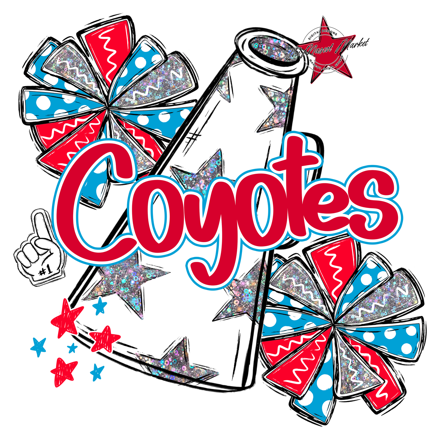 Coyotes Alpha Megaphone Design-Carolina Blue-Red