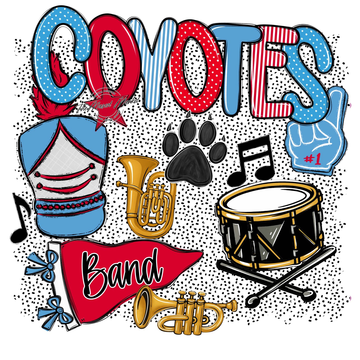 Coyotes Band Spirit-Carolina Blue & Red