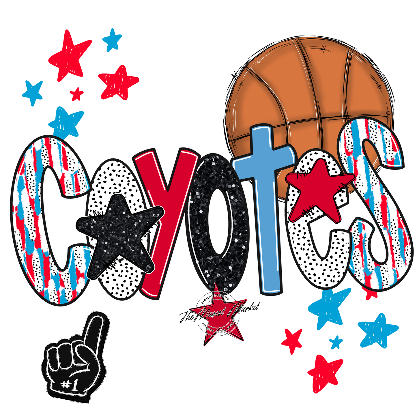 Coyotes Basketball Scrape-Carolina Blue-Red