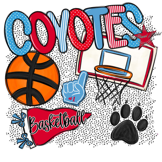 Coyotes Basketball Spirit-Carolina Blue & Red