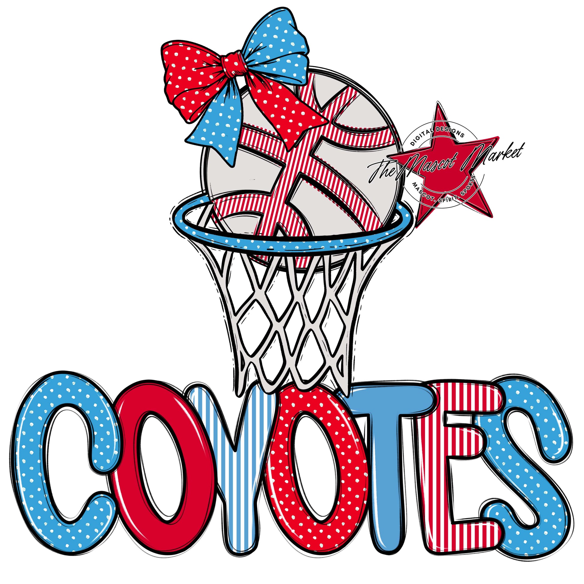 Coyotes Basketball Spirit Design-Carolina Blue & Red