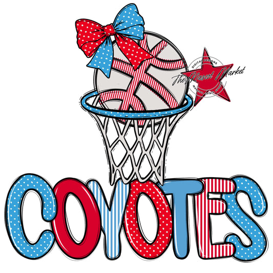 Coyotes Basketball Spirit Design-Carolina Blue & Red