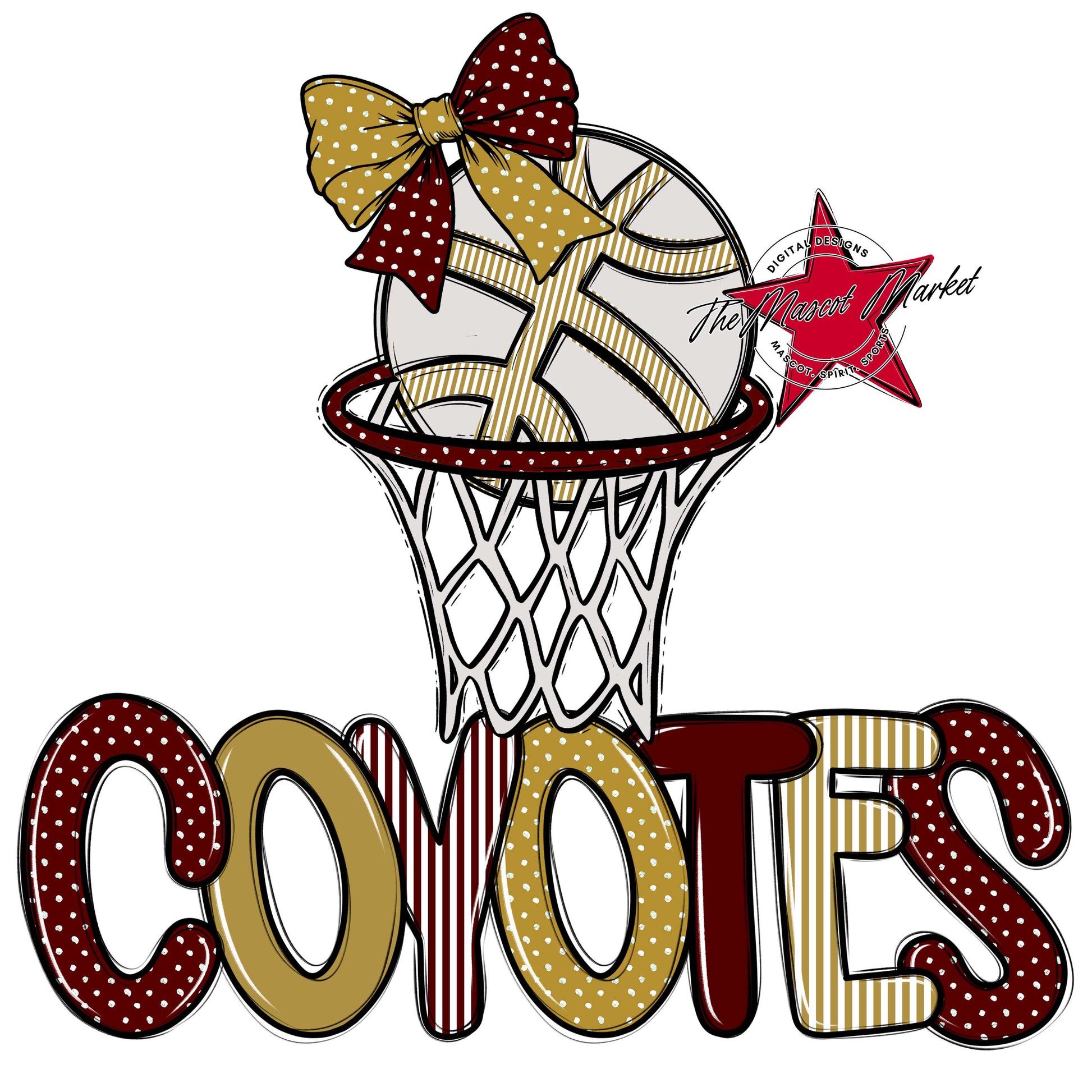 Coyotes Basketball Spirit Design-Maroon & Gold