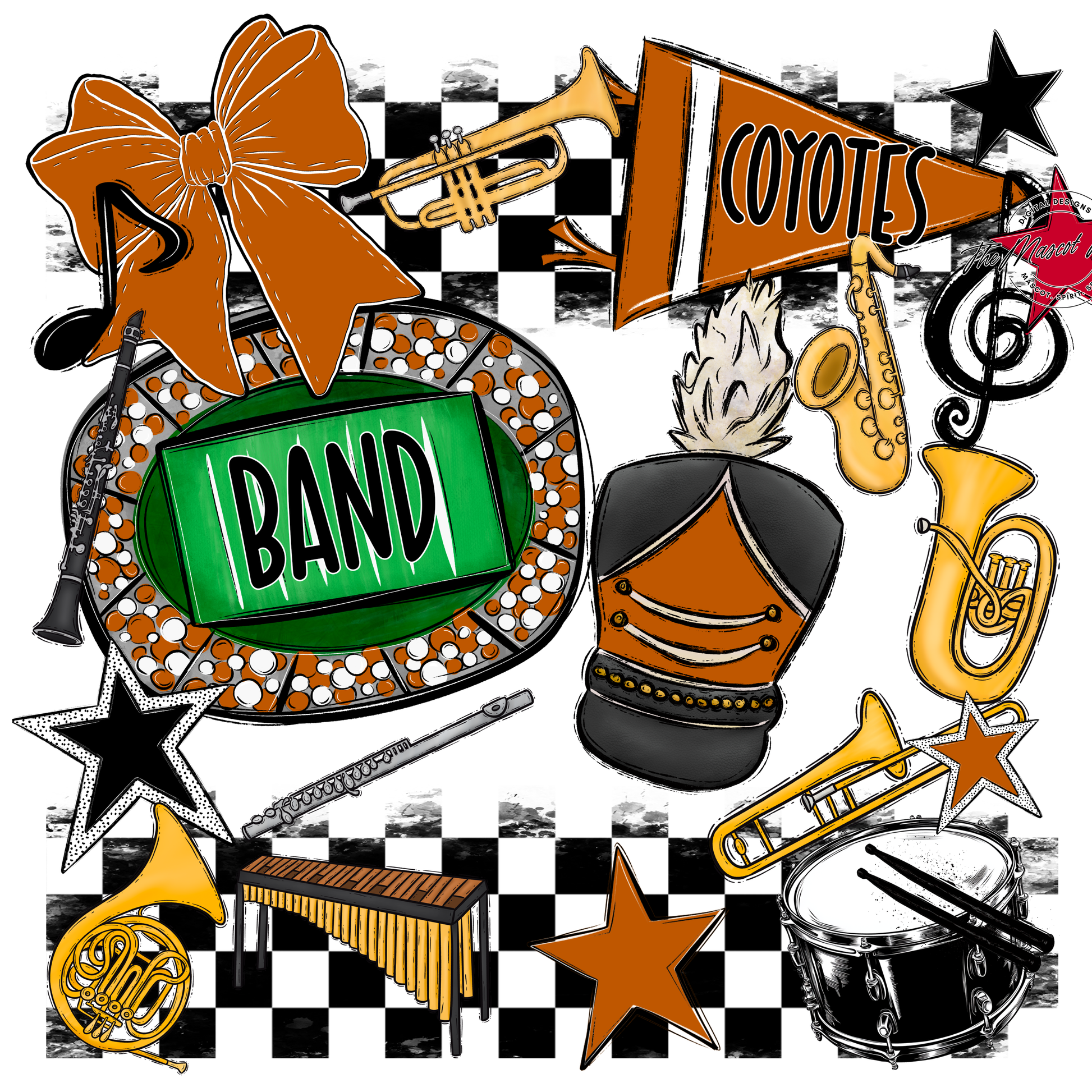 Coyotes Checkers Band Spirit Design-Burnt Orange