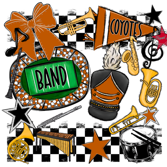 Coyotes Checkers Band Spirit Design-Burnt Orange