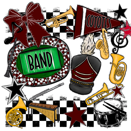 Coyotes Checkers Band Spirit Design-Maroon