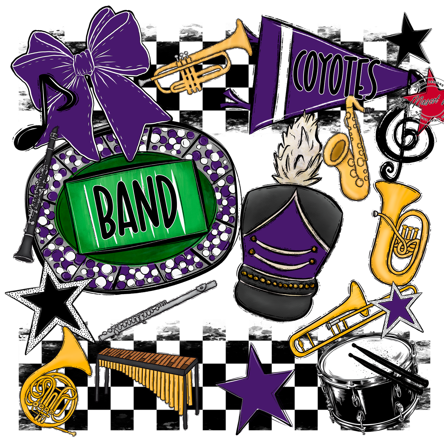 Coyotes Checkers Band Spirit Design-Purple