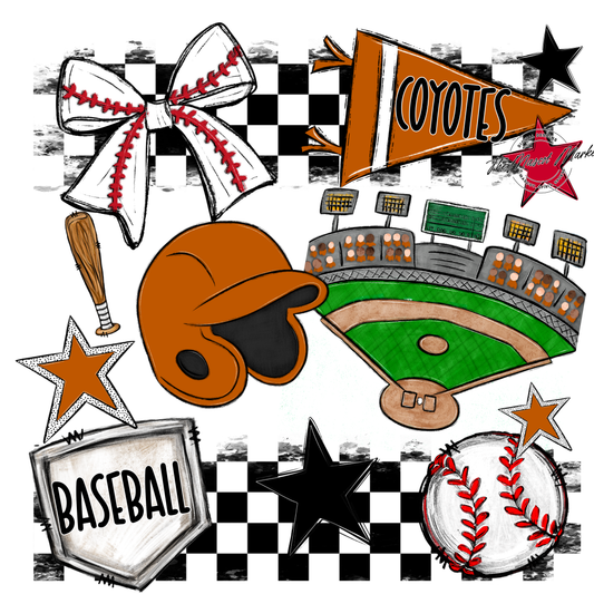 Coyotes Checkers Baseball Spirit Design-Burnt Orange