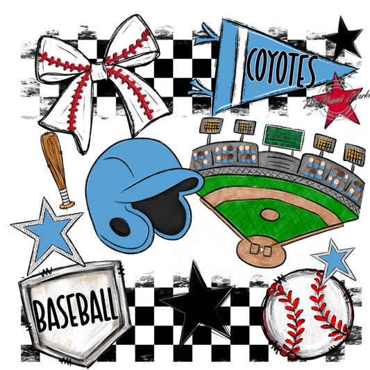 Coyotes Checkers Baseball Spirit Design-Carolina Blue
