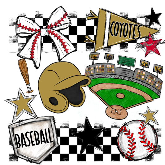 Coyotes Checkers Baseball Spirit Design-Gold