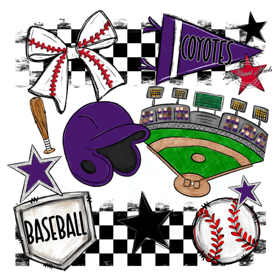 Coyotes Checkers Baseball Spirit Design-Purple