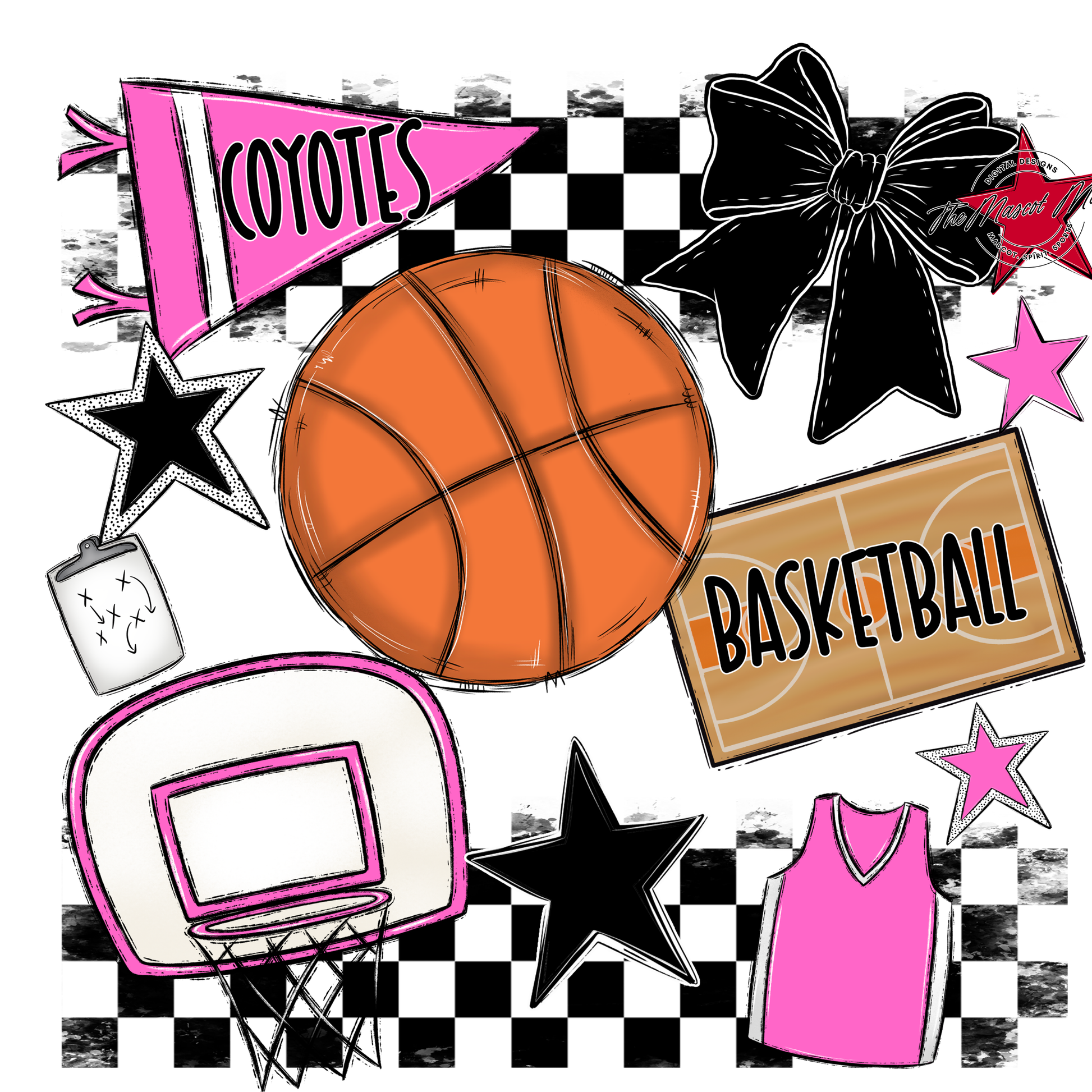 Coyotes Checkers Basketball Spirit Design-Baby Pink