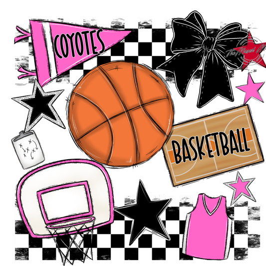 Coyotes Checkers Basketball Spirit Design-Baby Pink