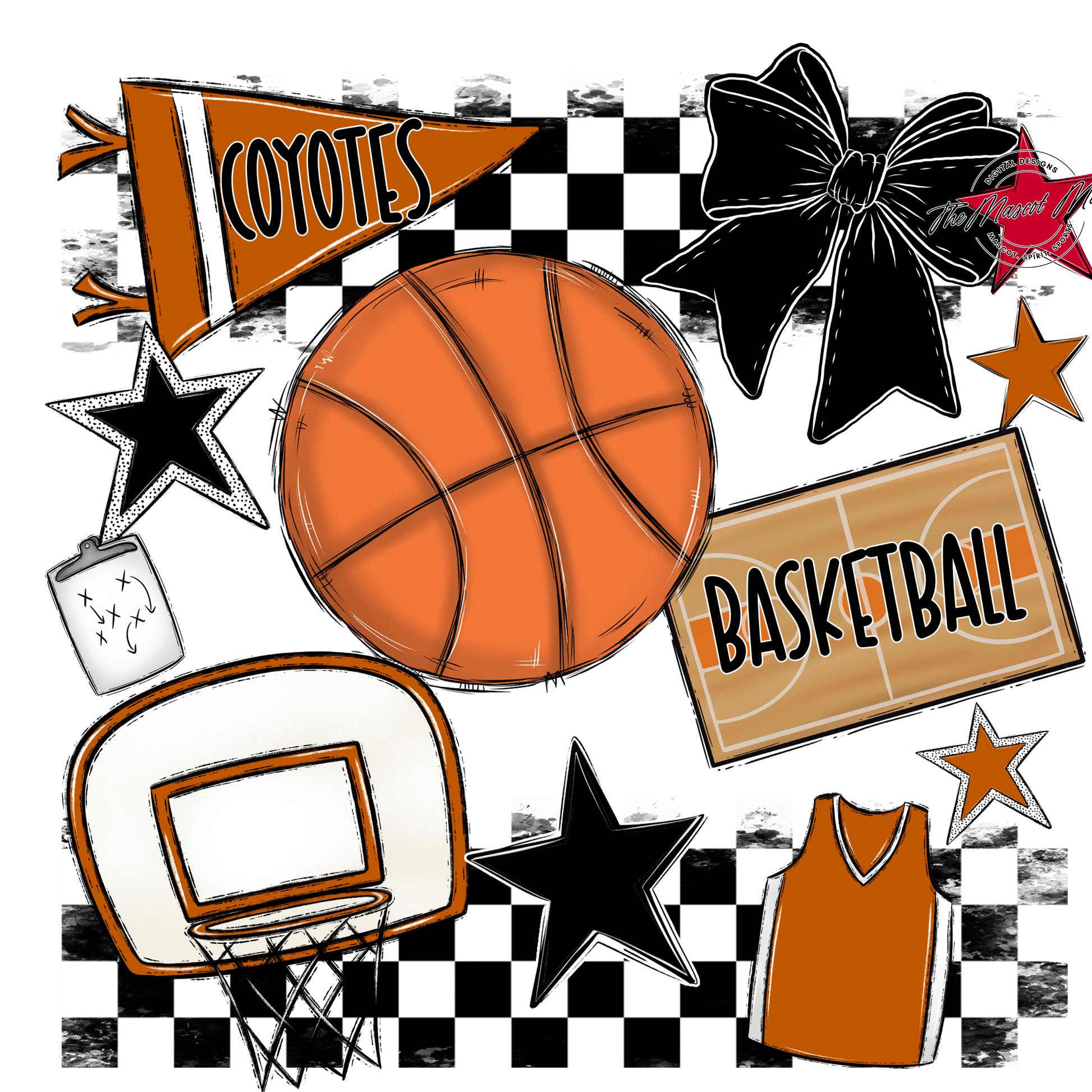 Coyotes Checkers Basketball Spirit Design-Burnt Orange