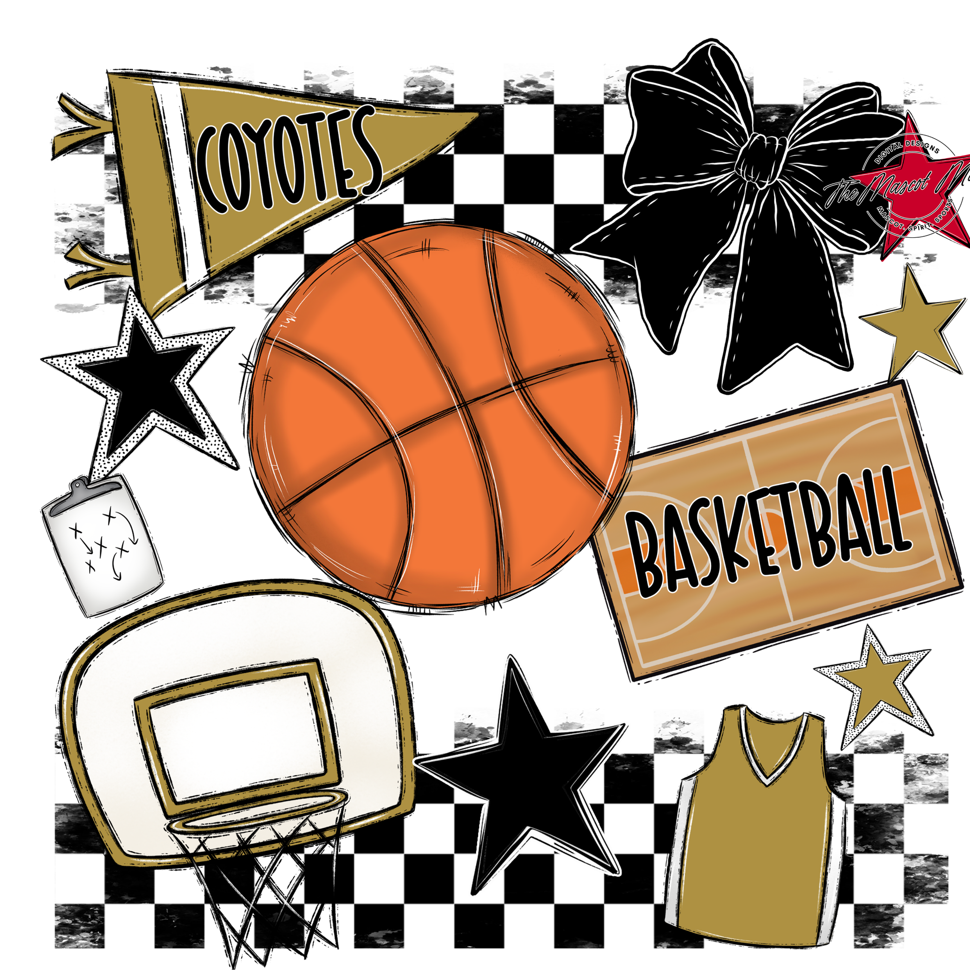 Coyotes Checkers Basketball Spirit Design-Gold
