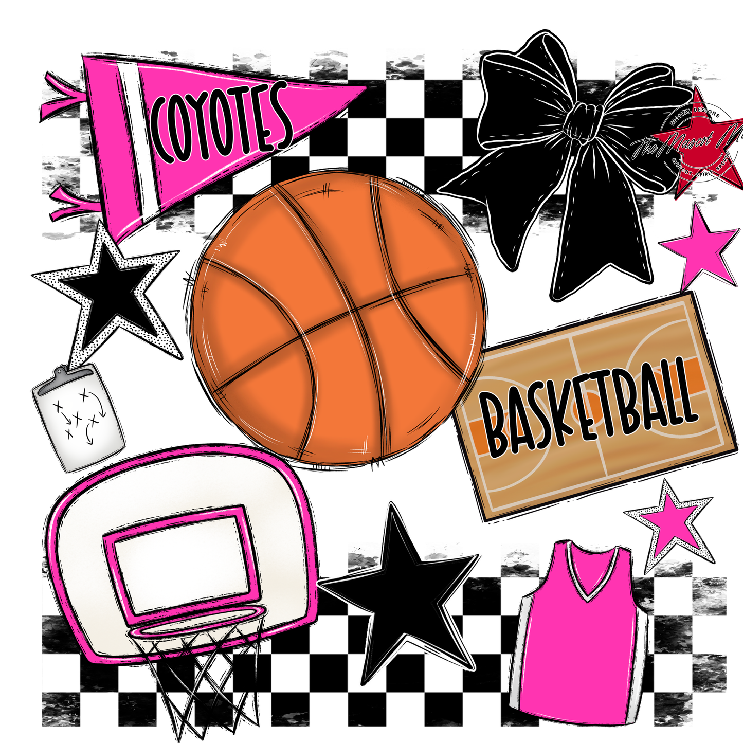 Coyotes Checkers Basketball Spirit Design-Pink