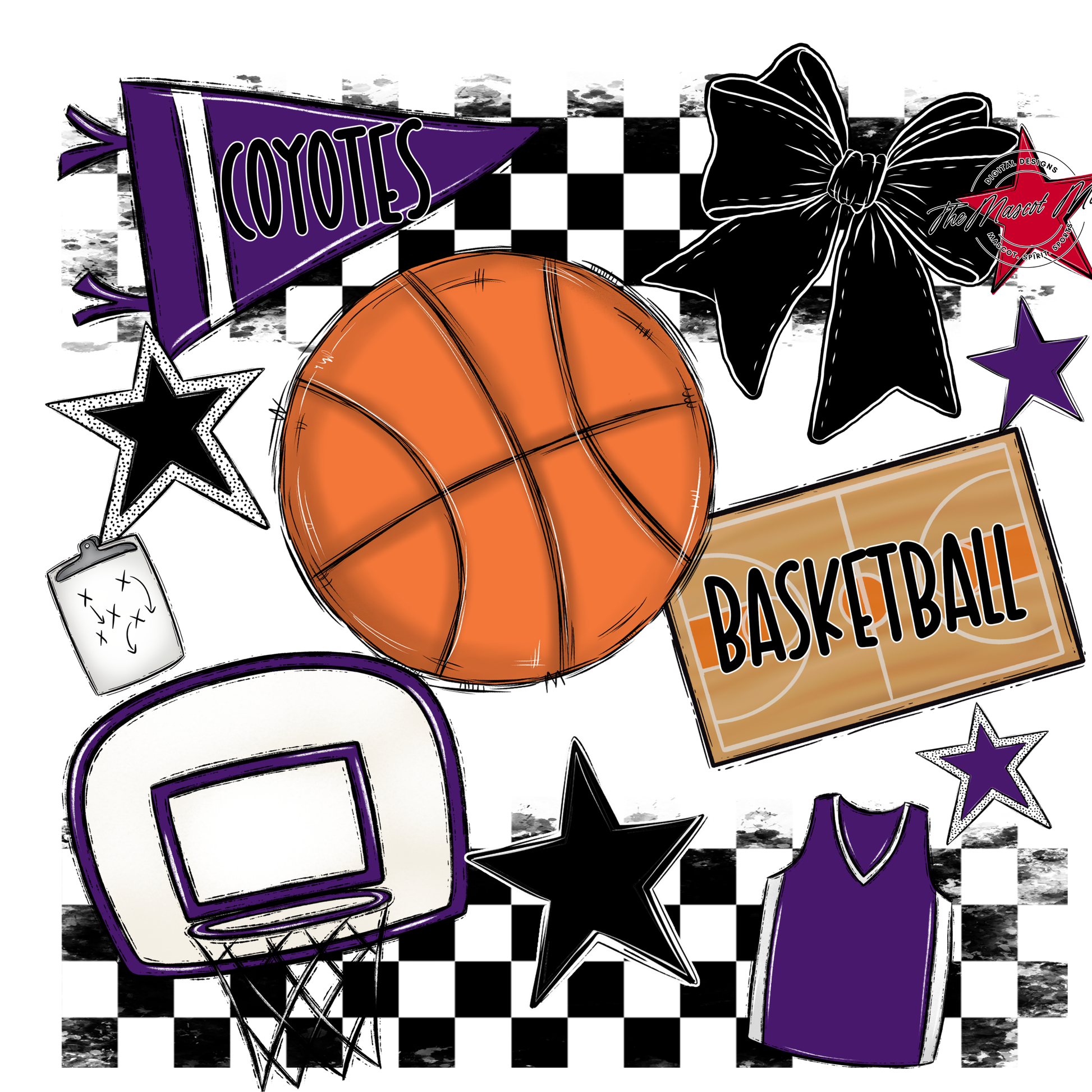 Coyotes Checkers Basketball Spirit Design-Purple