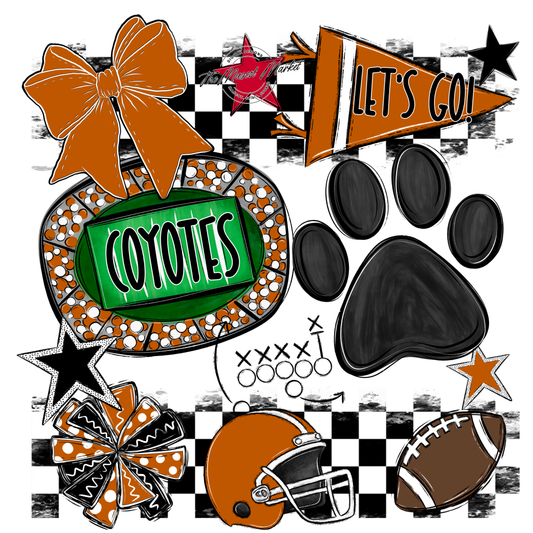 Coyotes Checkers Mascot Spirit Design w Paw-Burnt Orange