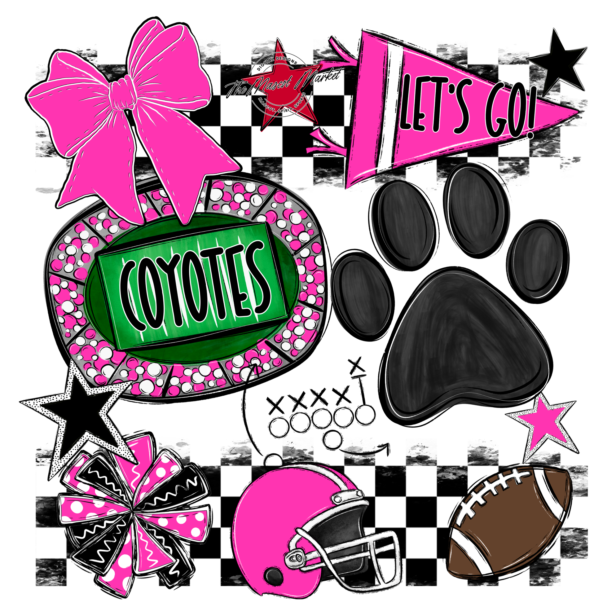 Coyotes Checkers Mascot Spirit Design w Paw-Pink