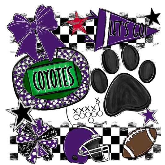 Coyotes Checkers Mascot Spirit Design w Paw-Purple