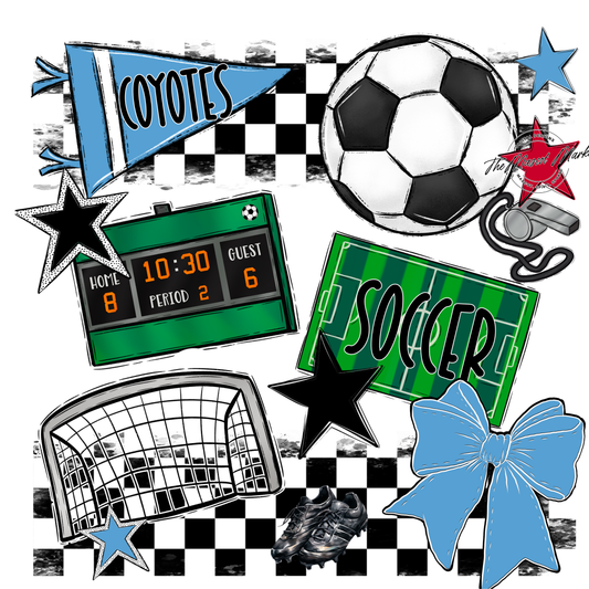 Coyotes Checkers Soccer Spirit Design-Carolina Blue